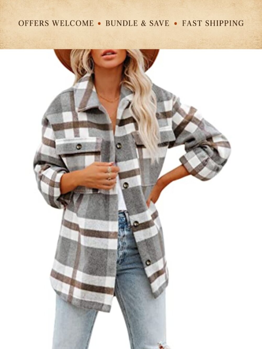 Flannel Plaid Button Down Shacket Jacket Oversized Boyfriend Style